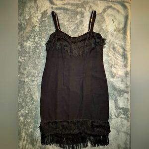 Black Fringe Flapper Dress Vintage Original Black dress with Rhine stones
